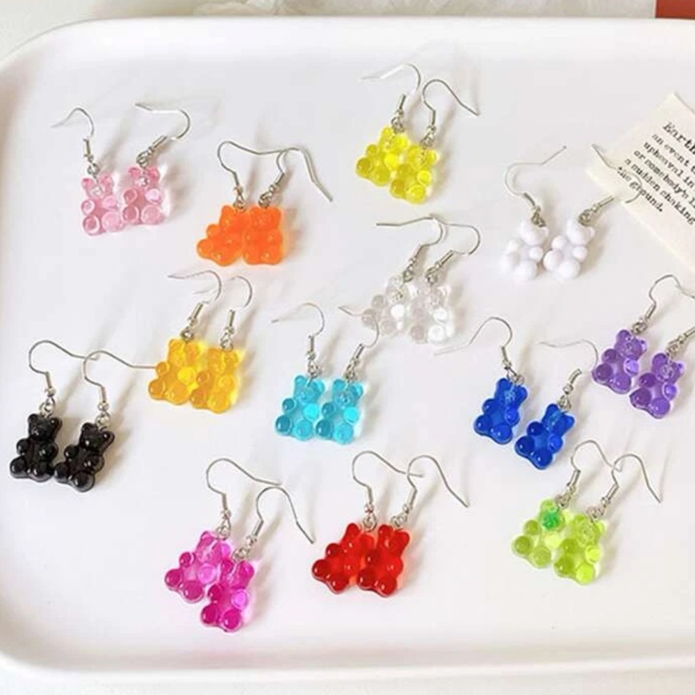 2/$10 NEW! Cartoon Mini Gummy Bears Drop Earrings Cute